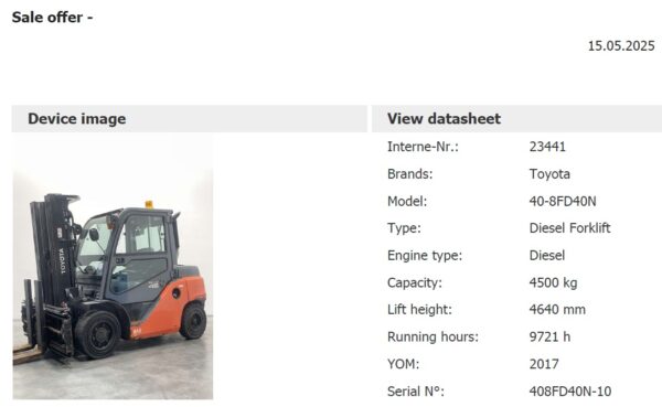 Toyota 40-8FD40N 4500kg diesel - SHT106 - Image 14