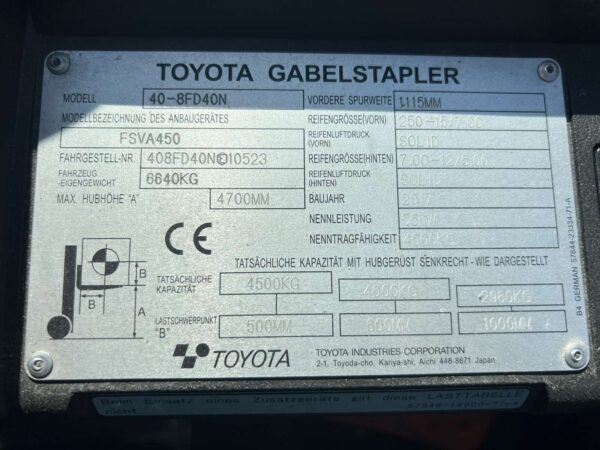 Toyota 40-8FD40N 4500kg diesel - SHT106 - Image 10
